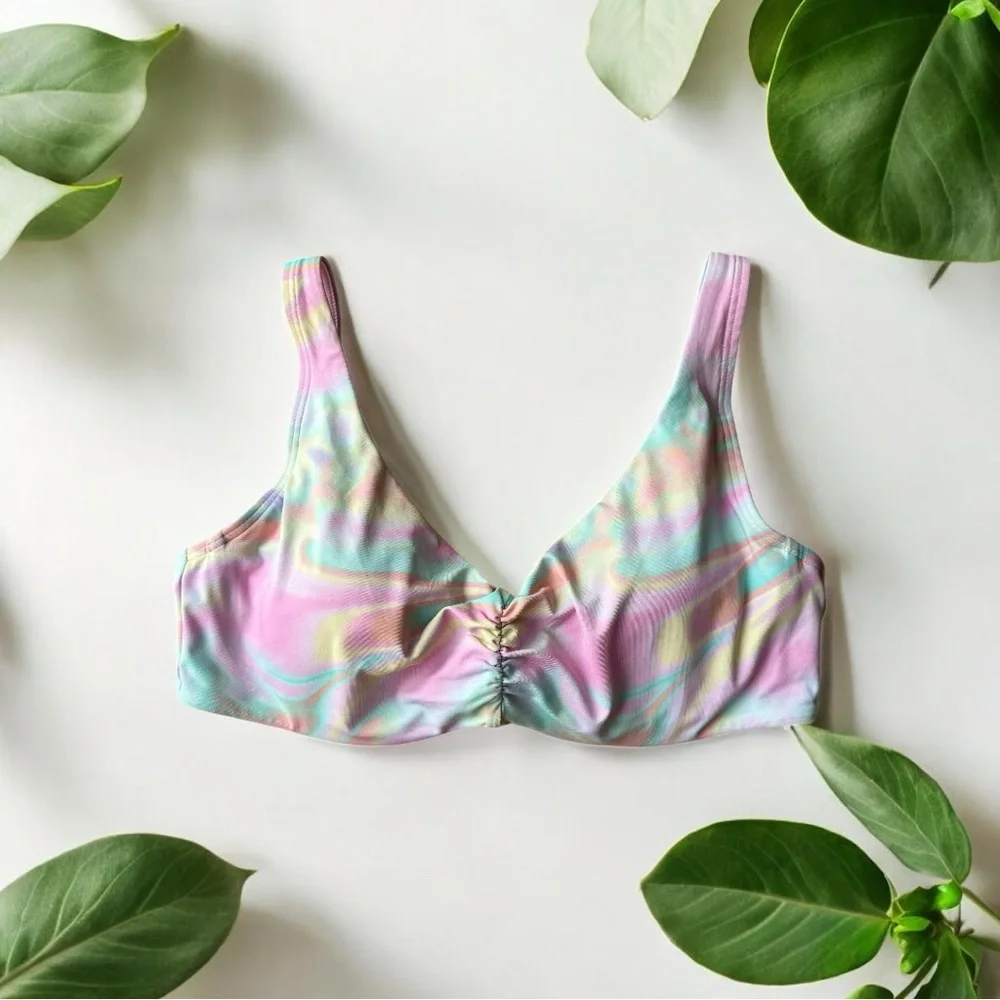 Lands End Pastel Rainbow Swirl V-Neck Bikini Top - Picture 3 of 13